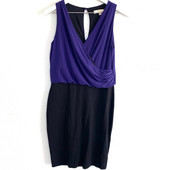 Aidan Mattox Purple Surplice Faux Wrap Mini Dress - Picture 2 of 9